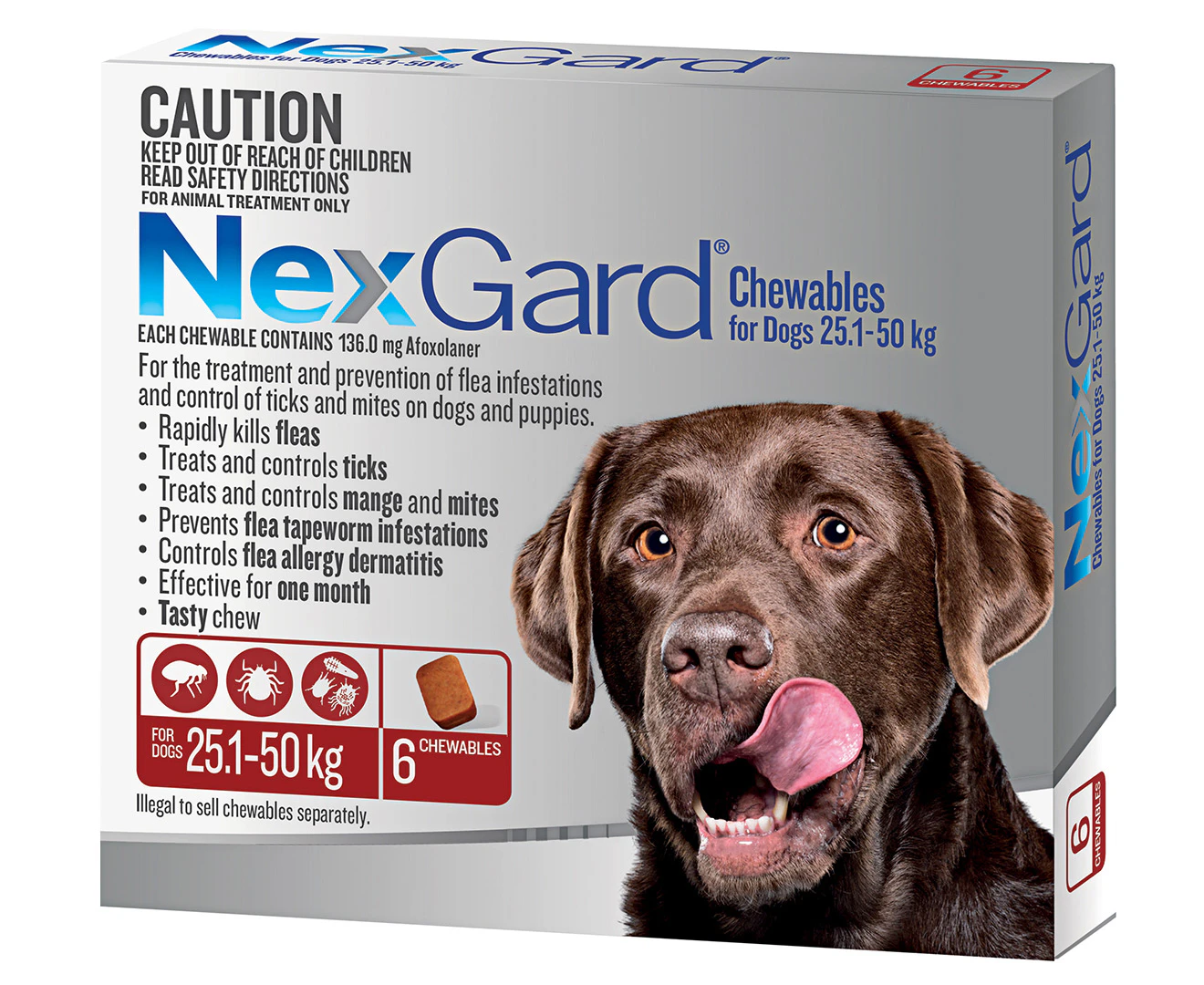 NexGard Flea & Tick Control Chews for XL Dogs 25.1-50kg 6pk