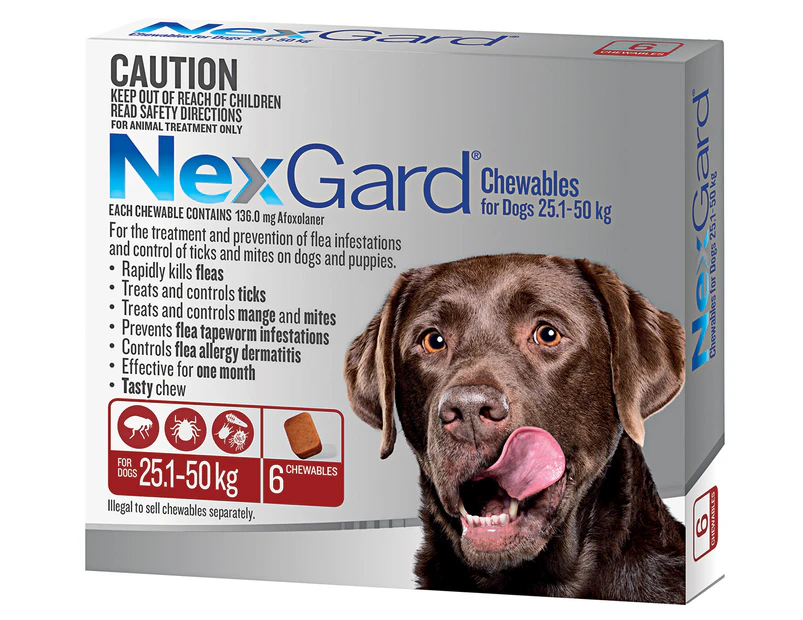 NexGard Flea & Tick Control Chews for XL Dogs 25.1-50kg 6pk