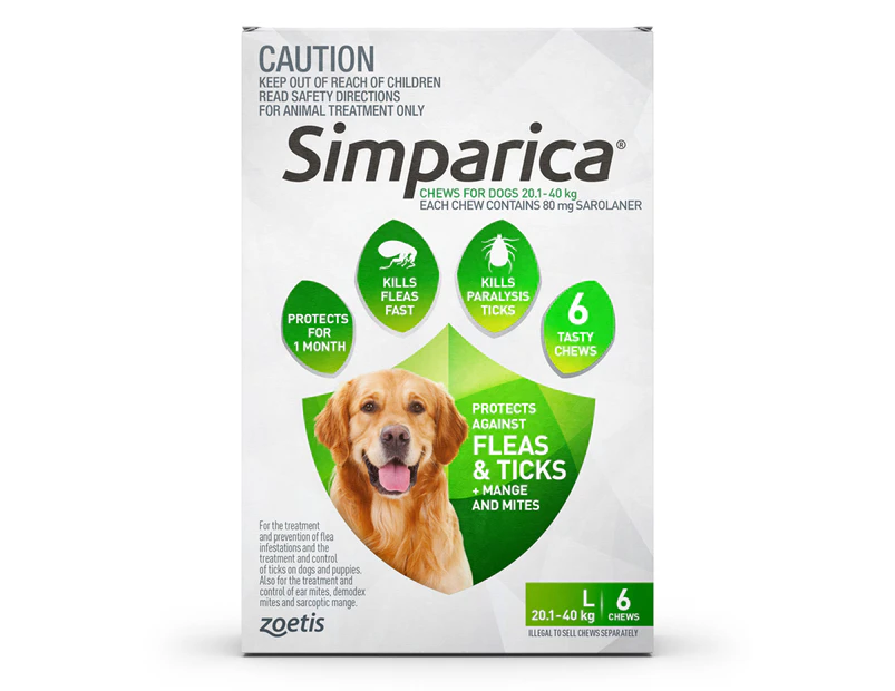 Simparica Flea & Tick Chews For Large Dogs 20.1-40kg 6pk