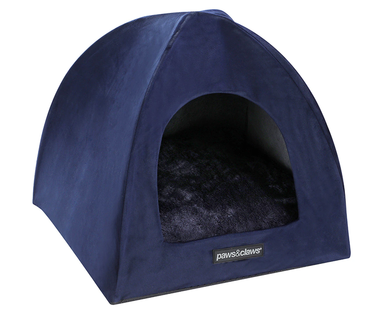 Paws N Claws Lux Velvet Foldable Pet Cat Cave 38x35cm Soft Plush Cushion Navy