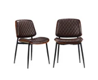 Oikiture 2x Dining Chairs Retro Faux Leather Solid Beech Wood Metal Legs Walnut