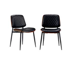 Oikiture 2x Dining Chairs Retro Faux Leather Solid Beech Wood Metal Legs Black