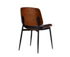 Oikiture 2x Dining Chairs Retro Faux Leather Solid Beech Wood Metal Legs Black