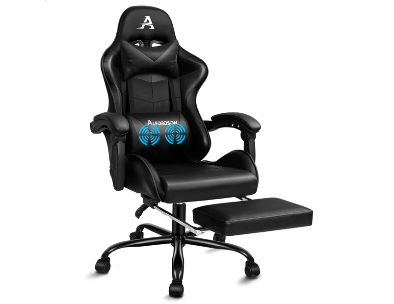 ALFORDSON Gaming Chair with Lumbar Massage Office Chair All Black