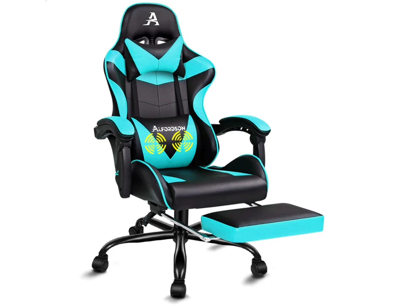 ALFORDSON Gaming Chair with Lumbar Massage Office Chair Black & Cyan