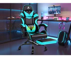 ALFORDSON Gaming Chair Office Executive Racing Footrest Seat PU Leather Cyan