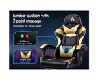 Alfordson Gaming Chair Office Executive Racing Footrest Seat PU Leather Gold