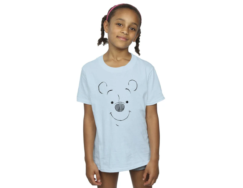 Disney Girls Winnie The Pooh Winnie The Pooh Face Cotton T-Shirt (Baby Blue) - BI49902