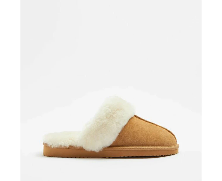 Womens Sheepskin and Leather Slipper Scuff