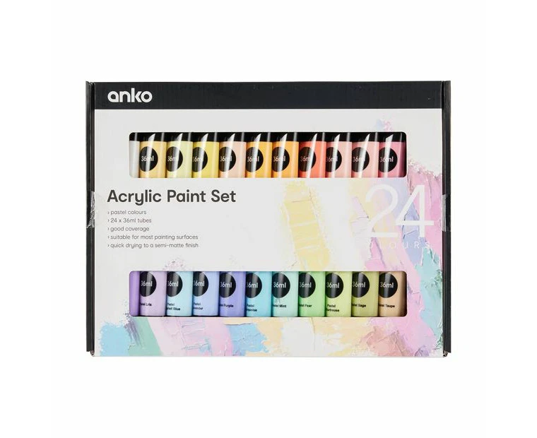 Acrylic Paint Set, Pastel, 24 Pack  - Anko