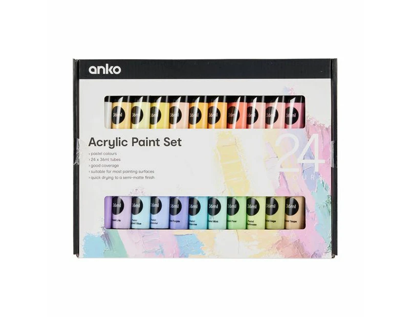 Acrylic Paint Set, Pastel, 24 Pack  - Anko