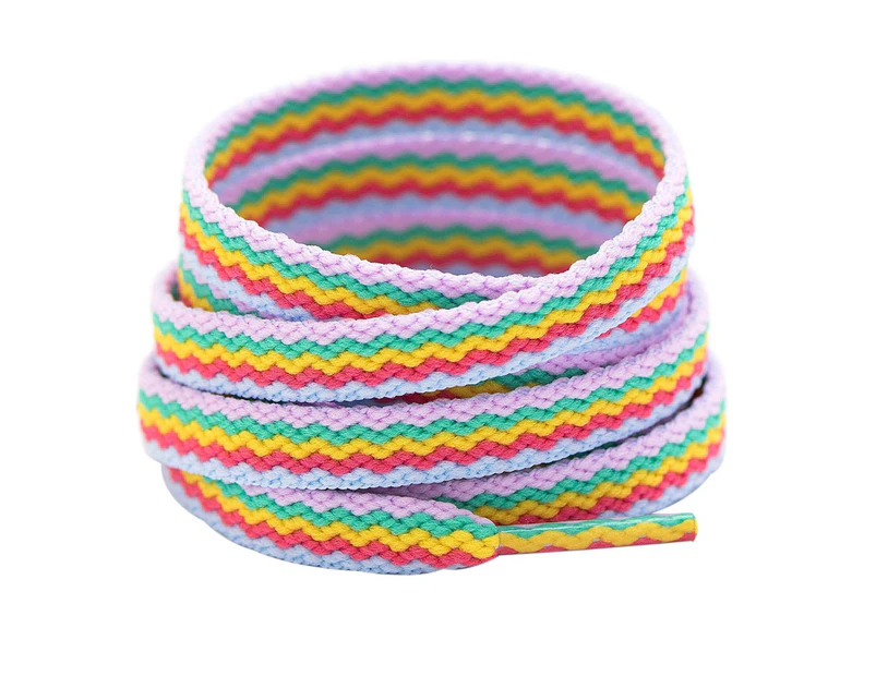 Booyckiy Flat Colorful Fashion Shoelaces, 5/16" Rainbow Stripe Shoe Laces for Sneakers Gem Rainbow 39inch (100cm)