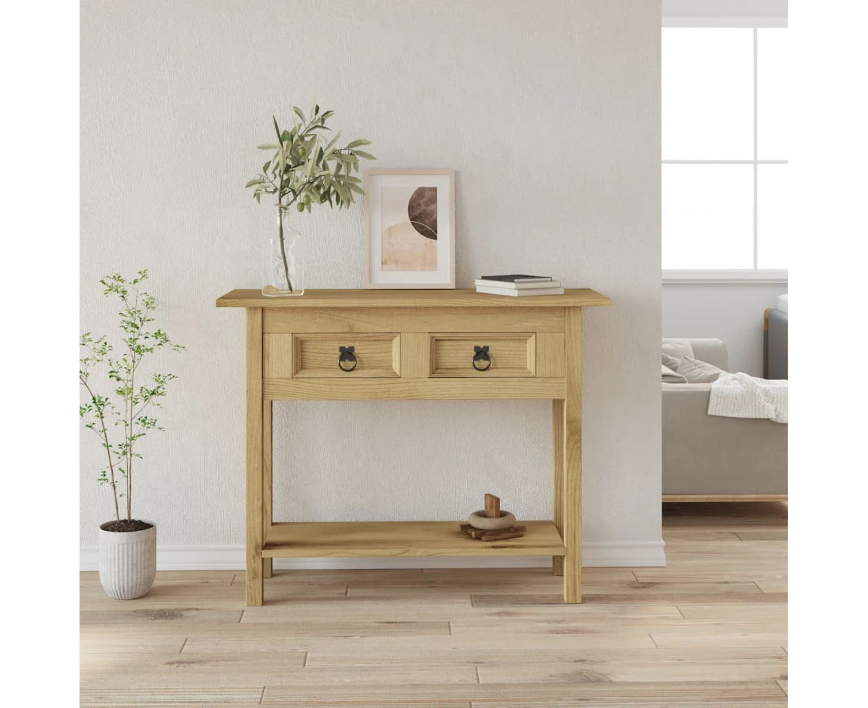 Hall Console Table Solid Wood Hallway 2 Drawer Storage Unit Sideboard 93x34x73cm