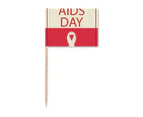 Red Ribbon 1st December World Symbol Toothpick Flags Marker Topper Party Decoration