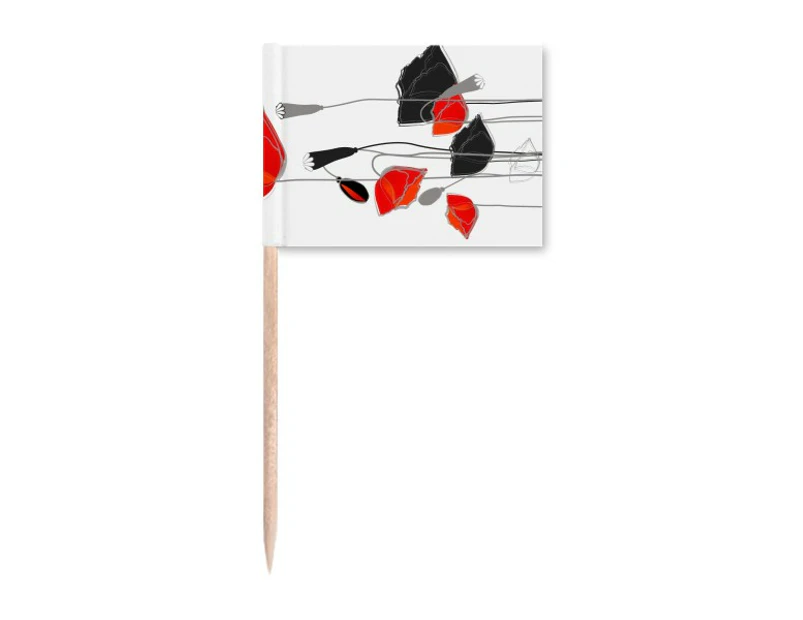 Red Flowers  Art Line Painting Corn  Toothpick Flags Marker Topper Party Decoration
