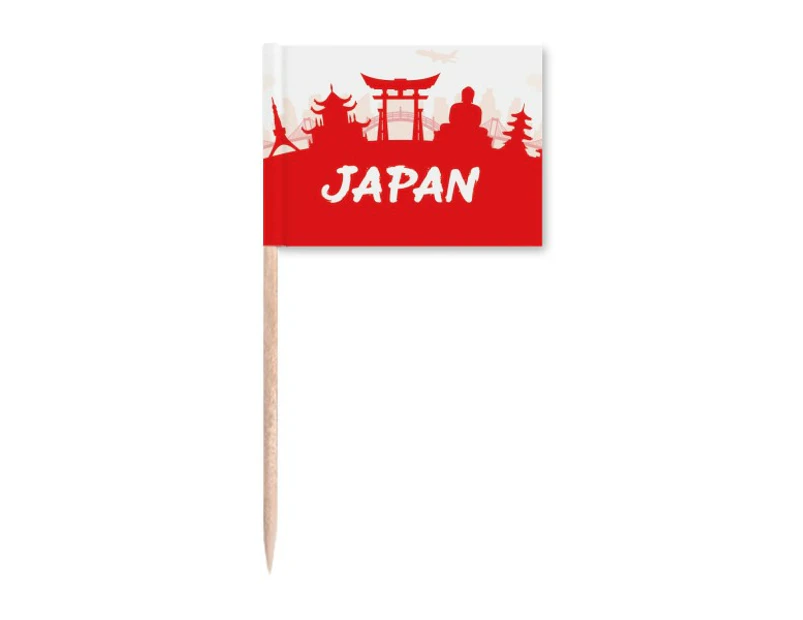 Red Outline Landmark Japan Toothpick Flags Marker Topper Party Decoration