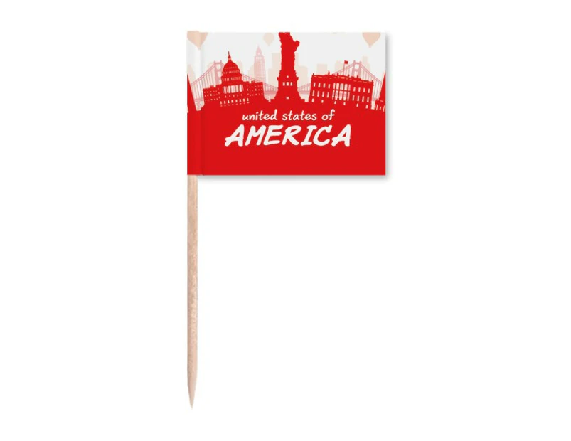Red Outline Landmark America USA Toothpick Flags Marker Topper Party Decoration
