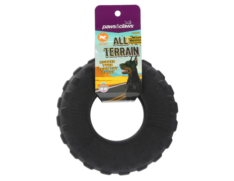 Paws & Claws Large All Terrain Rubber Tyre Chew Toy - Black