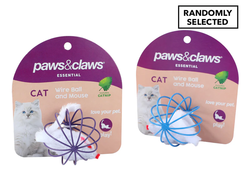 2 x Paws & Claws 6cm Wire Ball Mouse Catnip Toy - Randomly Selected