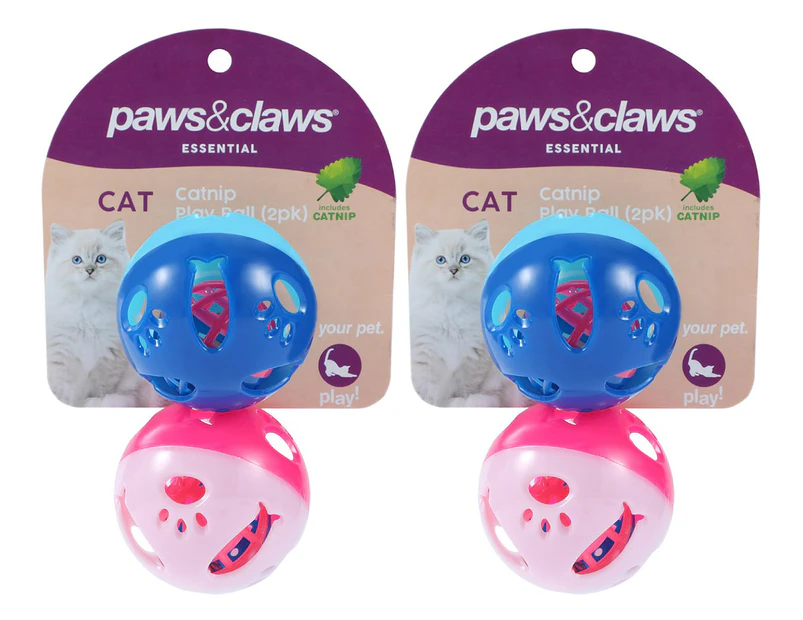 2 x 2pk Paws & Claws 6cm Catnip Jingle Ball - Multi