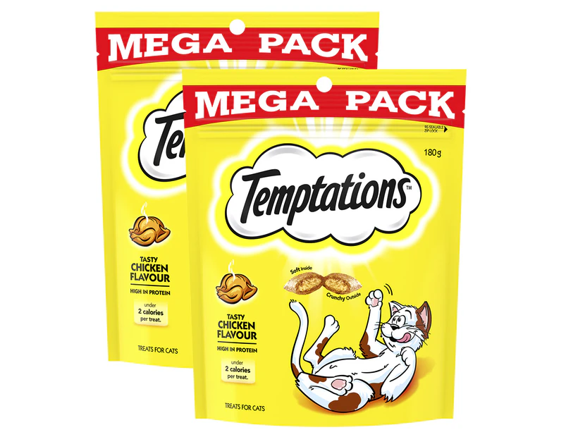 2 x Temptations Cat Treats Tasty Chicken 180g