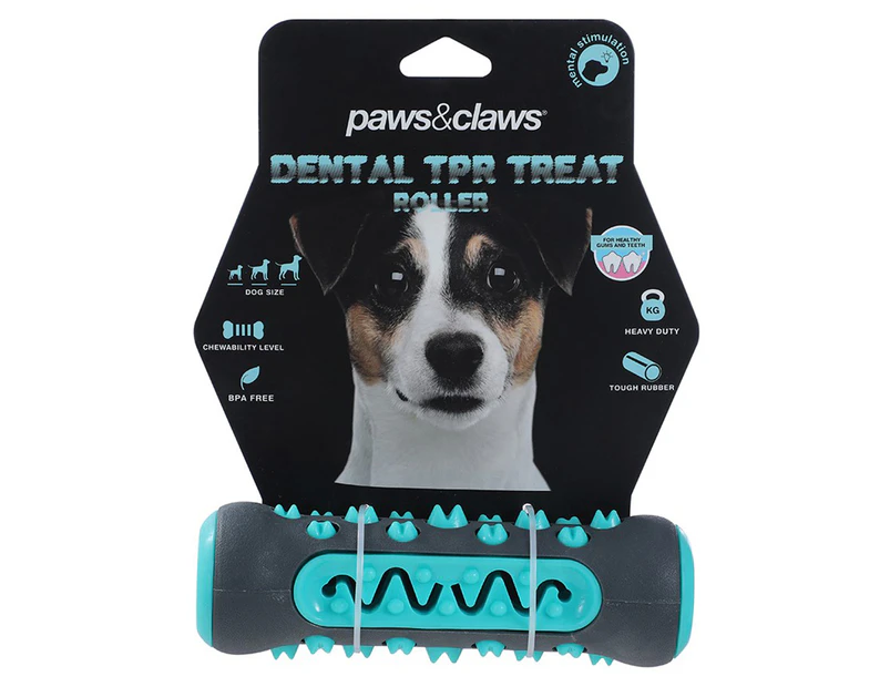 Paws & Claws Bone Treat Roller Dental Toy - Black/Blue