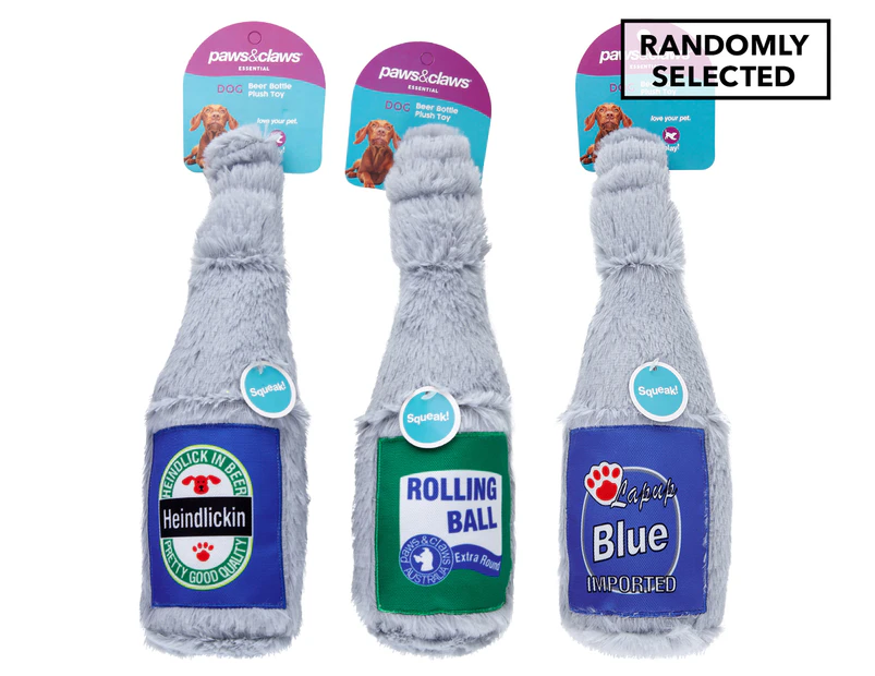 2 x Paws & Claws Furry Beer Bottle Plush Toy - Randomly Selected