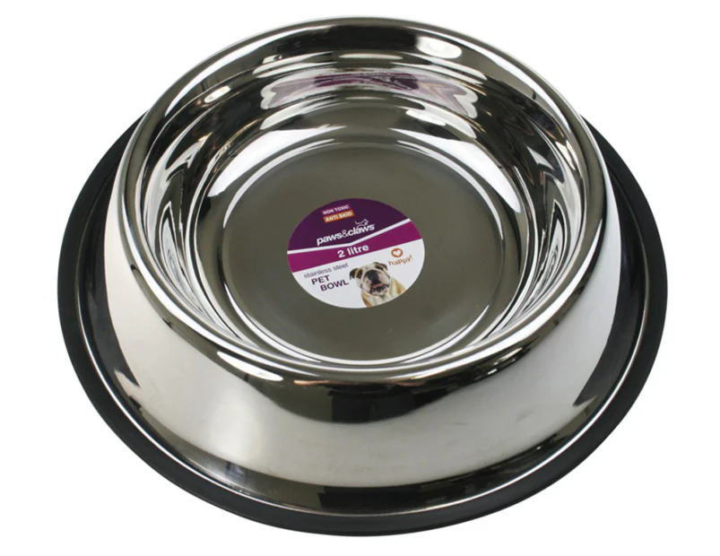 Paws & Claws 2L Anti-Skid Large Pet Bowl - Stainless Steel/Black