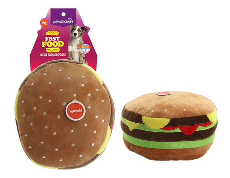 Paws N Claws Fast Food Mega Burger Plush Pet Toy