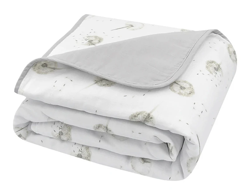 Living Textiles 100x120cm Organic Muslin Cot Blanket - Dandelion/Grey
