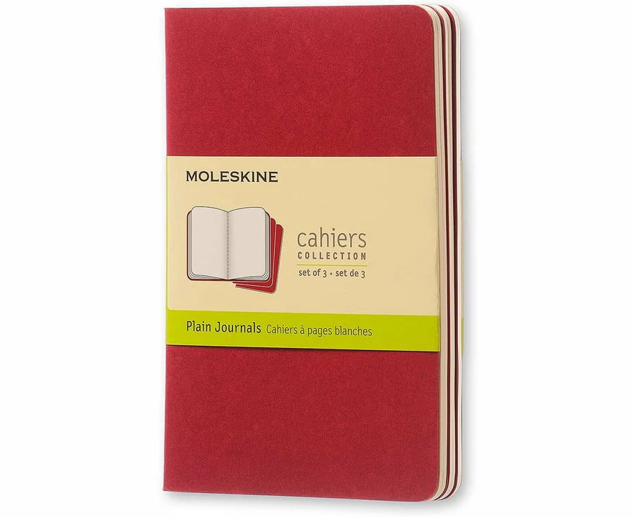 3pc Moleskine Cahier Soft Cover Notebook/Journal Plain Set Cranberry Red Pocket