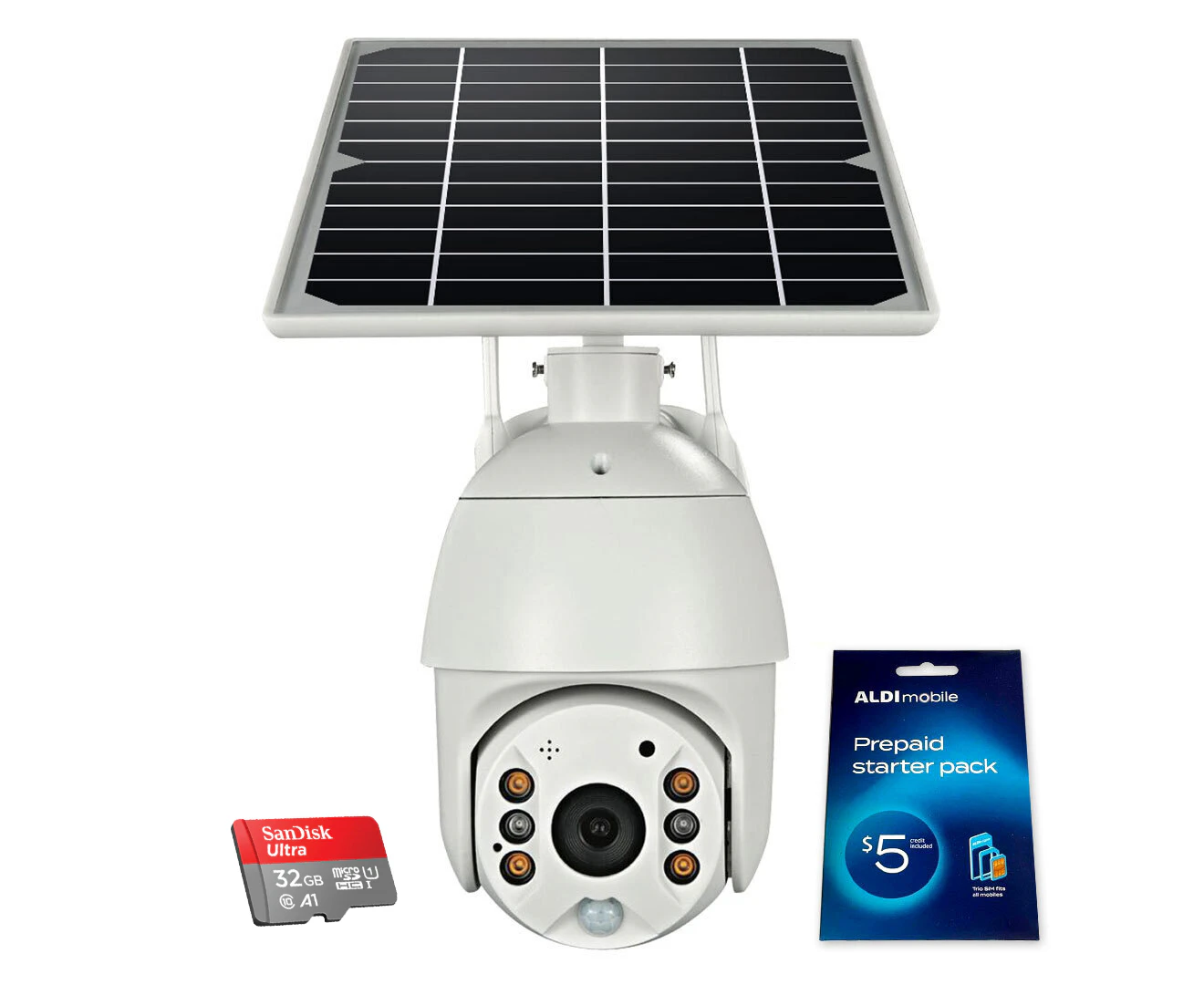 Elinz Wireless Solar Security 4G IP 1080P PTZ Outdoor Camera CCTV Built-in Battery Pan Tilt Digital Zoom 32GB ALDI Sim