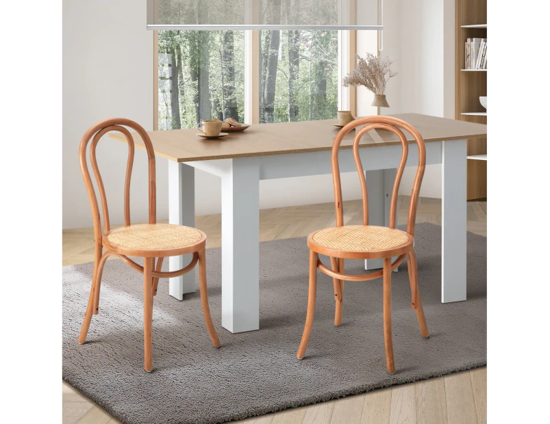 Oikiture 2PCS Dining Chair Solid Wooden Chairs Ratan Seat Beige