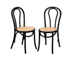 Oikiture 2PCS Dining Chair Solid Wooden Chairs Ratan Seat Black