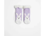 Girls Rabbit Sherpa Home Socks - Purple