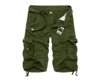 Men's Cargo Shorts Relaxed Fit Outdoor Multi-Pocket Cotton Shorts with No Belt-green