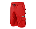 Men's Cargo Shorts Elastic Waist Relaxed Fit Cotton Casual Shorts Multi-Pockets-red