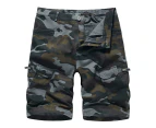 Men's Cargo Shorts Casual Cotton Multi-Pockets Elastic Waist Camo Shorts-Black camouflage