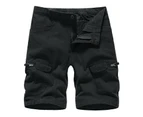 Men's Cargo Shorts Casual Cotton Multi-Pockets Elastic Waist Camo Shorts-black