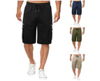 Men's Cargo Shorts Elastic Waist Relaxed Fit Cotton Casual Shorts Multi-Pockets-iron gray