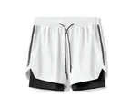 Men's 2 in 1 Running Shorts Casual Drawstring Athletic Gym Shorts with Pockets-white