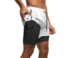 Men's 2 in 1 Running Shorts Casual Drawstring Athletic Gym Shorts with Pockets-Dark gray