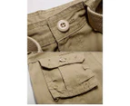 Men's Cotton Casual Multi Pocket Outdoor Shorts Cargo Shorts(No Belt)-Earthy green