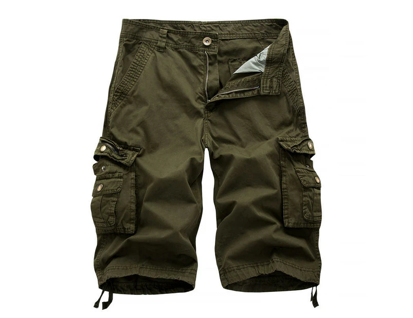 Men's Cargo Shorts Relaxed Fit Multi-Pocket Outdoor Cotton Shorts -Military Green