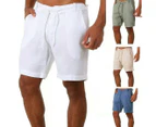Men's Linen Casual Classic Short Elastic Waist Summer Lightweight Short with Pockets-white