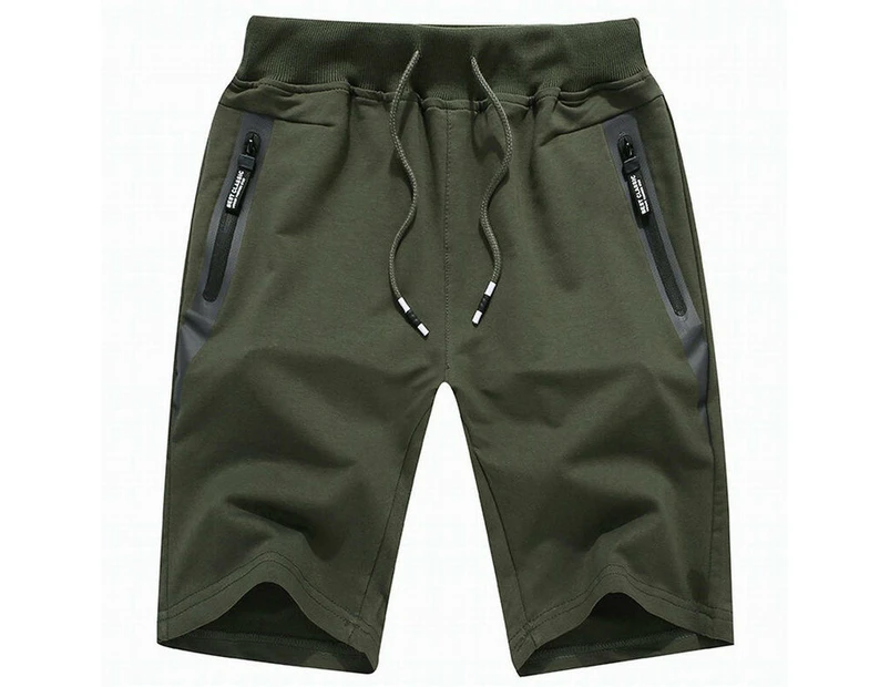 Men's Shorts Casual Classic Fit Drawstring Summer Beach Shorts with Pockets-Military Green