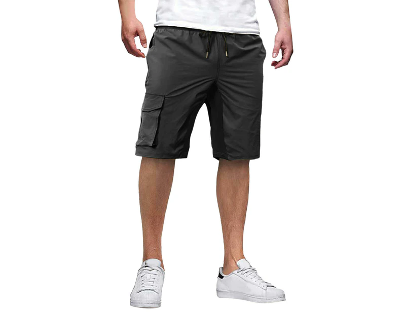 Men's Shorts Casual Classic Fit Drawstring Summer Beach Shorts with Elastic Waist and Pockets-black