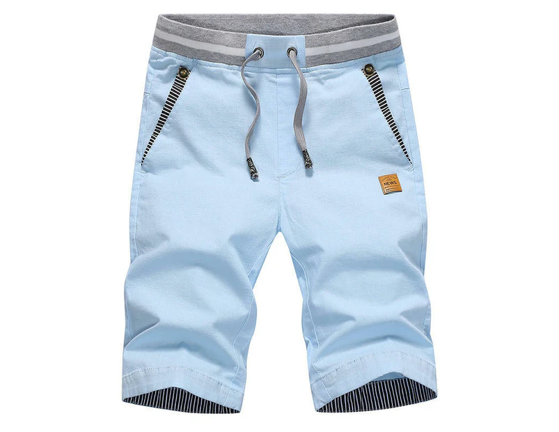 Men's Shorts Casual Drawstring Summer Beach Shorts with Elastic Waist and Pockets-Sky Blue