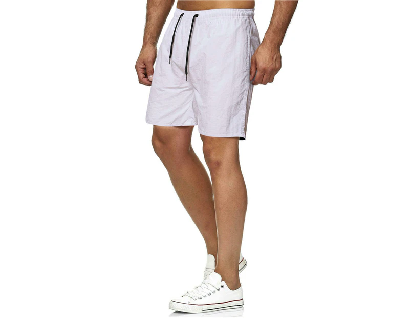 Men's Shorts Casual Elastic Waist Athletic Gym Summer Beach Shorts with Pockets-white