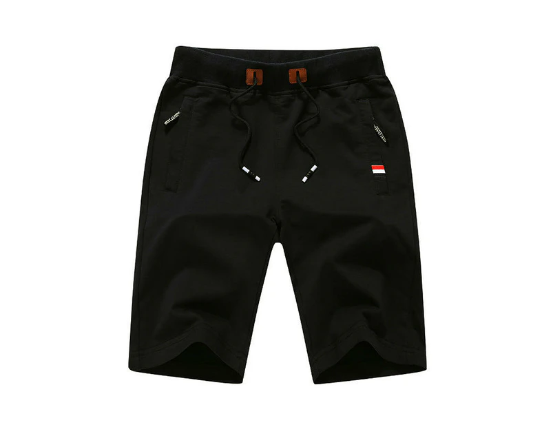 Men's Shorts Casual Drawstring Zipper Pockets Elastic Waist-K218 black